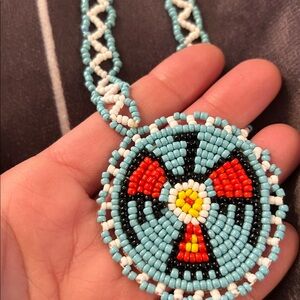 Vintage Native American Handcrafted Beaded Necklace with genuine leather